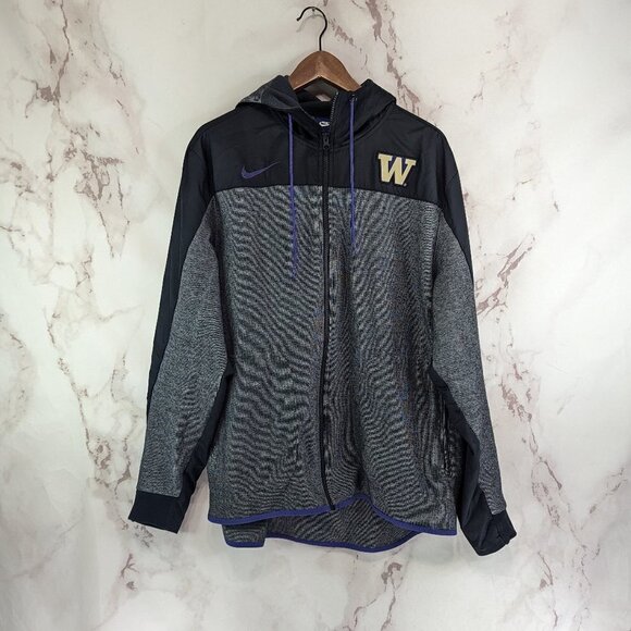 Washington Huskies Jacket Mens XL Nike Zip Gray Black Wind Hooded Stretch - Picture 1 of 10